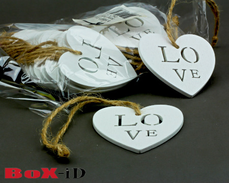Wooden hangers with rope :  Heart white (24pcs)